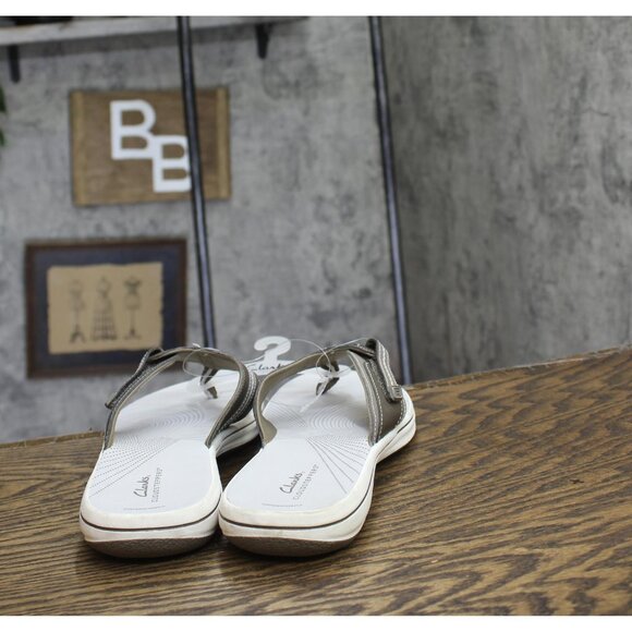 Clarks Jazzh Womens Toe-Post Cushioned Footbed Flip-Flops Gray Multi 11M - Picture 4 of 7